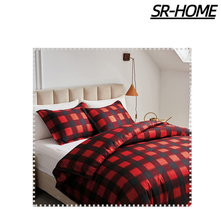 SRHOME Microfiber Plaid Duvet Cover Set Wayfair Canada
